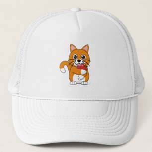 Casquette Cute Orange Blanc Chat Manger Rouge Pomme Carton