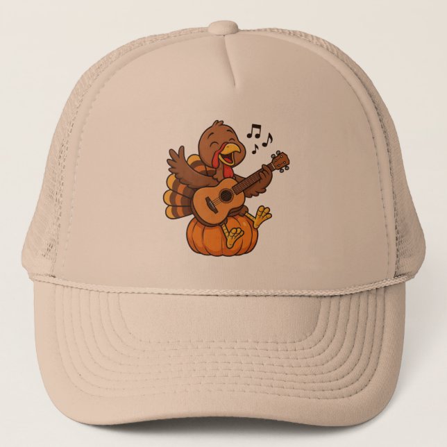 Casquette Cute Thanksgiving turkey with guitar (Devant)