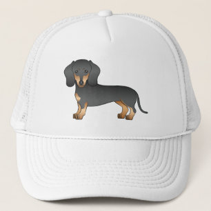 Casquette Dachshund de dessin animé à poil court noir et feu