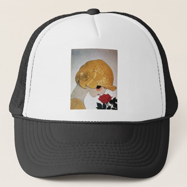 CASQUETTE DAME AVEC ROSE ROUGE (Devant)