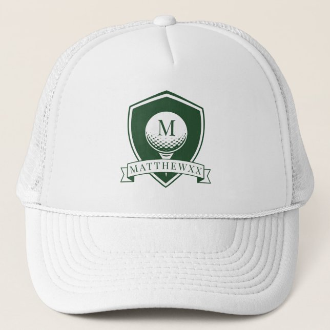 Casquette Dark Green and White Name Initial Monogram Golfer (Devant)