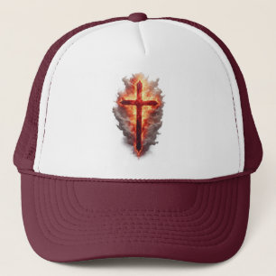 Casquette de camionneur à croix chrétienne enflamm