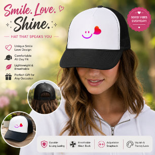 Casquette de camionneur à visage souriant et cœur