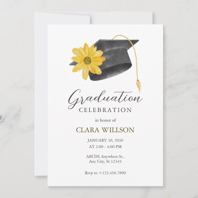 Casquette de graduation avec invitation à la fleur (Devant)