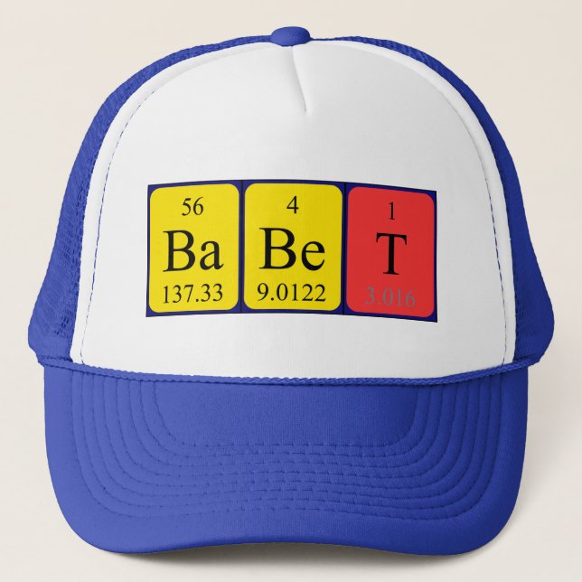 Casquette de nom de table périodique Babet (Devant)