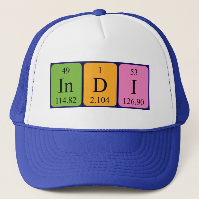 Casquette de nom de table périodique Indi (Devant)