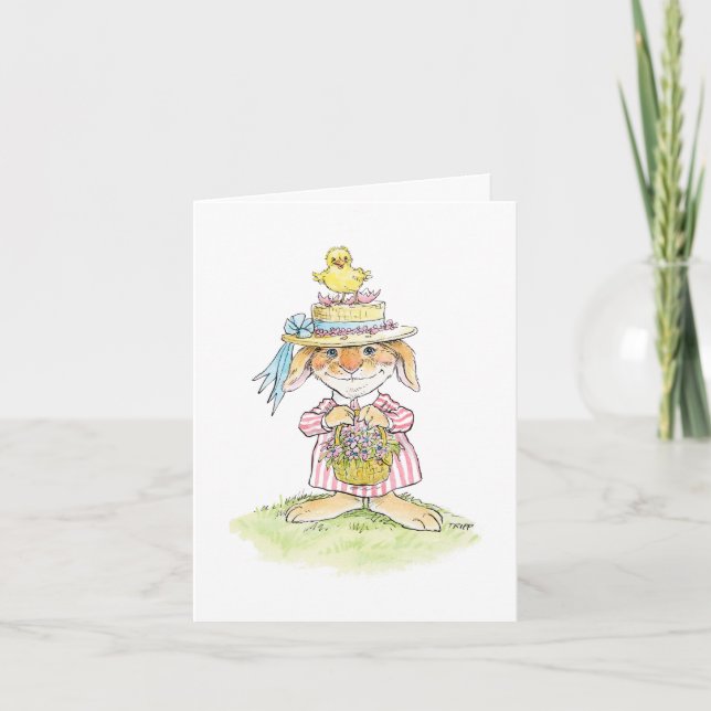Casquette de paille de Pâques lapin et carte à pou (Devant)
