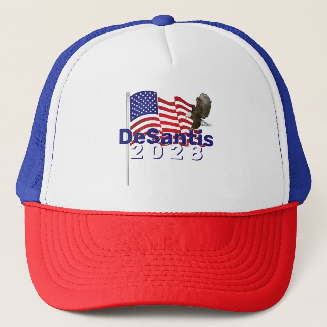 Casquette DeSantis 2028 Texte sur le drapeau américain (Devant)