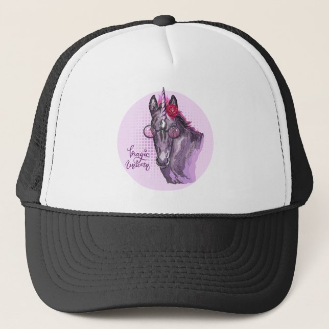 Casquette Dessin à la main Unicorne violette (Devant)