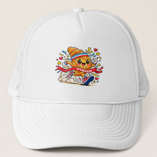 Casquette Dessin animé de croissant coureur franchissant la