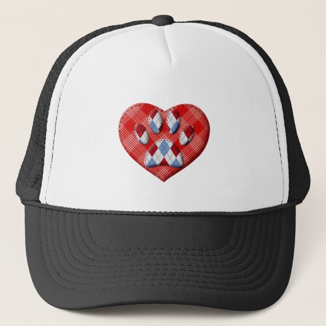 Casquette Dessin De Chien Empreinte de patte Et De Coeur Rou (Devant)