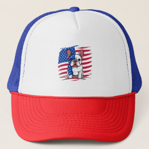 Casquette Dessin d'un bulldog français avec drapeau américai