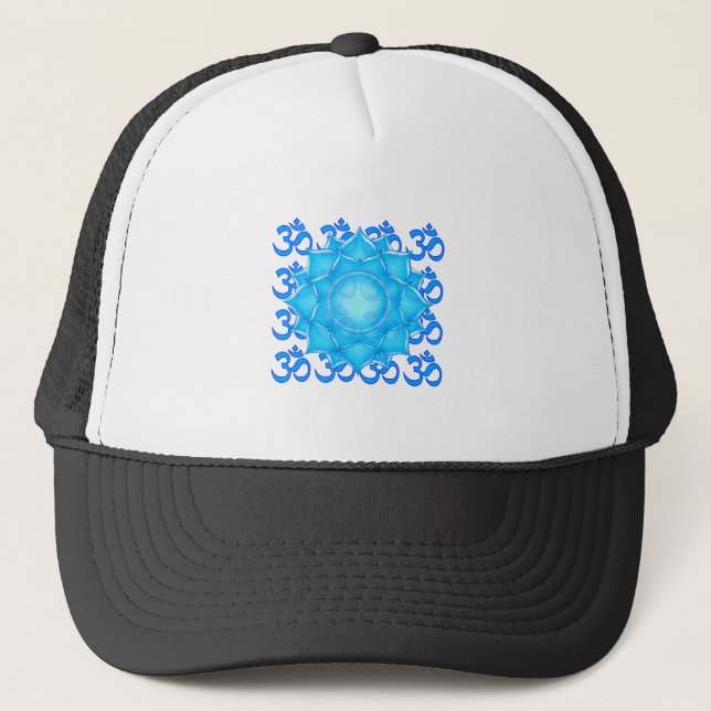 Casquette Dessin Fleur Lotus De Verre Bleu Avec Motif Om (Devant)