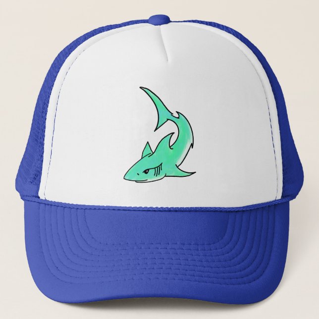 Casquette dessin souriant requin menthe bleu vert océan anim (Devant)