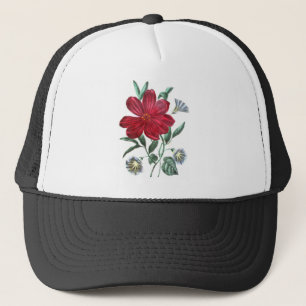 Casquette Dessin vintage : Gloire de matin et pivoine