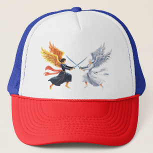 Casquette Deux anges avec une grande épée avec des ailes ouv