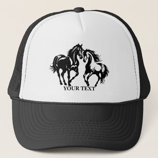 Casquette Deux chevaux en amour noir blanc cheval couple amo (Devant)