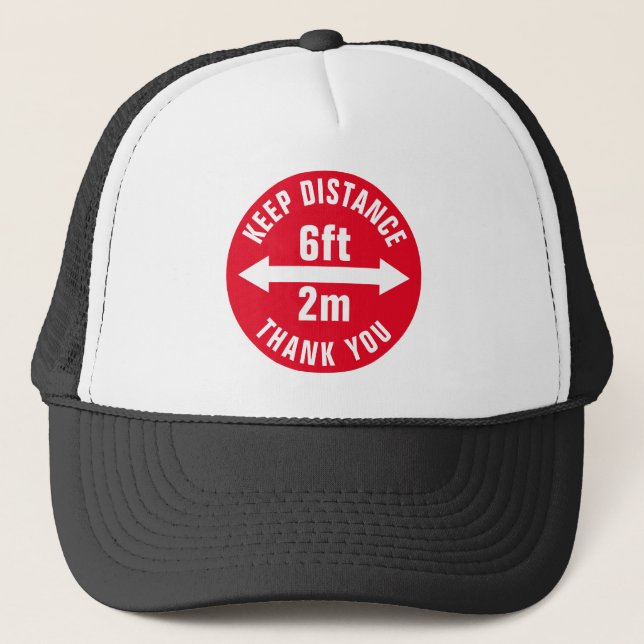 Casquette Distances sociales Panneau Merci de distance de 1, (Devant)