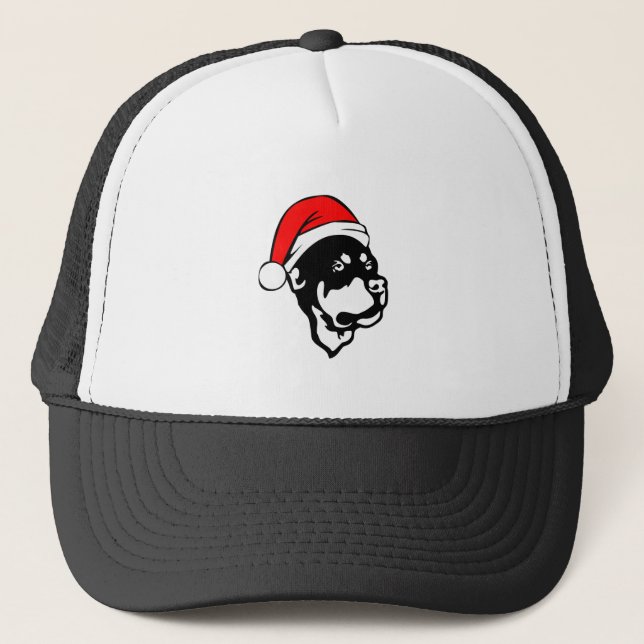 Casquette Doigt Rottweiler portant le chapeau de Noël rouge (Devant)
