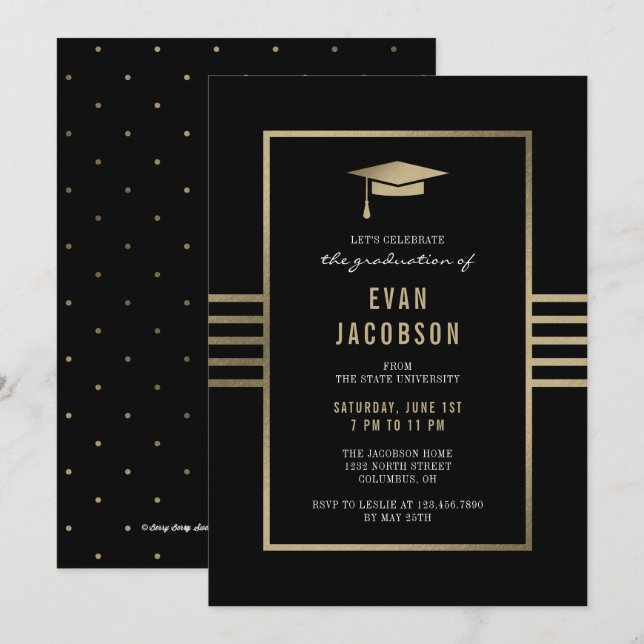 Casquette d'or ÉDITABLE COULEUR Invitation de grad (Devant / Derrière)