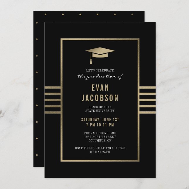 Casquette d'or Invitation de diplôme de COULEUR ÉD (Devant / Derrière)