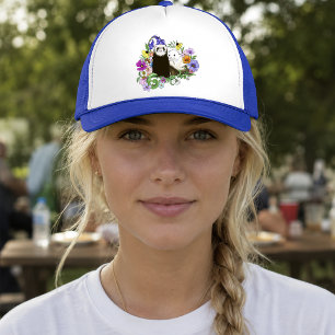 Casquette Douce Paire de Furets Floraux Bleus Fantaisistes