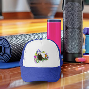 Casquette Douce Paire de Furets Floraux Bleus Fantaisistes 