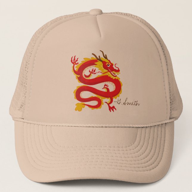 Casquette Dragon chinois traditionnel. Ajoutez Votre Nom. (Devant)