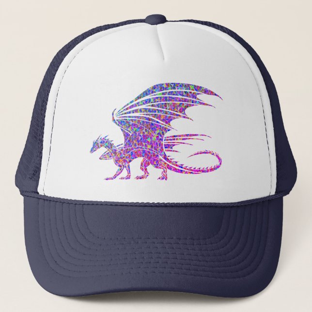 Casquette Dragon de mosaïque violet Extraordinaire sur blanc (Devant)