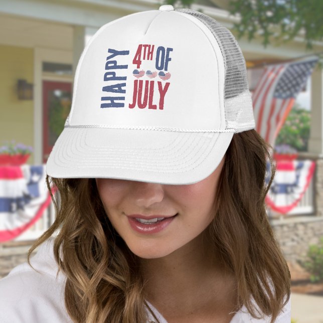 Casquette Drapeau américain 4 juillet patriotique (Cute Patriotic USA American Flag Heart 4th Of July Trucker Hat)