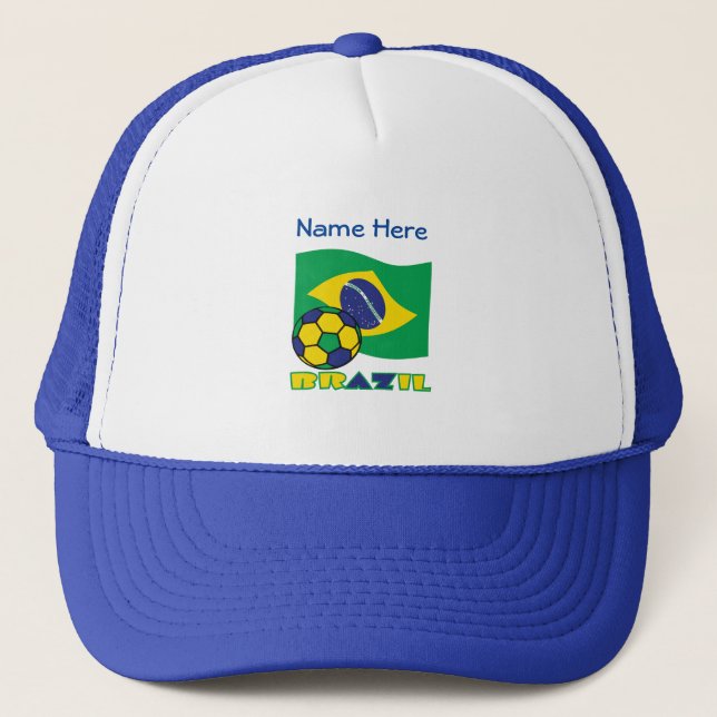Casquette Drapeau brésilien Soccer Ball Bleu Personnalisatio (Devant)