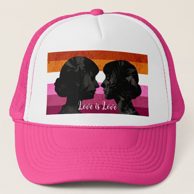 Casquette Drapeau lesbien avec deux silhouettes de femme (Devant)