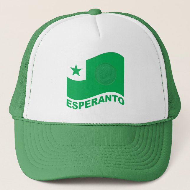 Casquette Drapeau onduleux d'espéranto+texte et zamenhof, (Devant)