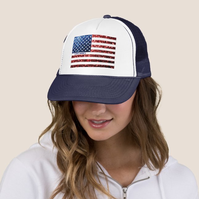 Casquette Drapeau rouge bleu étincelant AMÉRIQUE Personnalis (En situation)