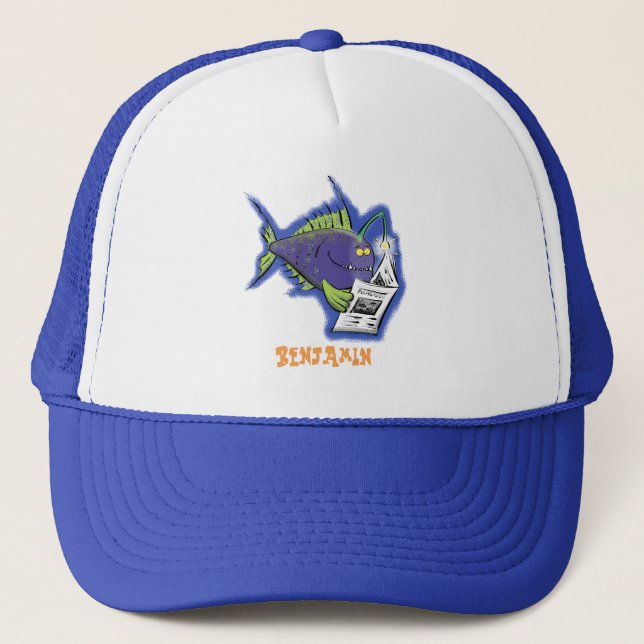 Casquette Drôle caricature de poisson de pêcheur (Devant)
