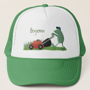 Casquette Drôle grenouille verte tondre la pelouse dessin