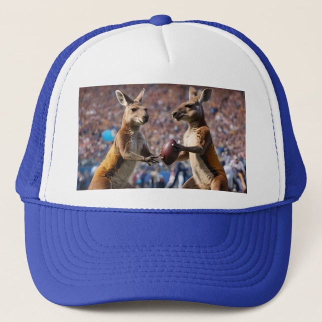 Casquette Drôle Kangaroos Australien Jouant Au Football, (Devant)