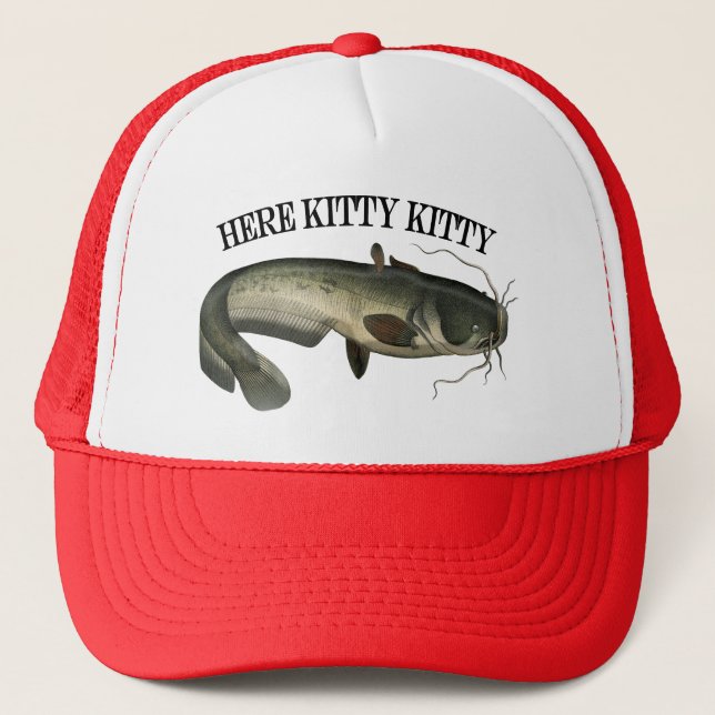 Casquette Drôle poisson de pêche ici Kitty Kitty Trucker Cha (Devant)