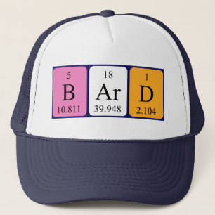 Casquette du nom de table périodique de la carte