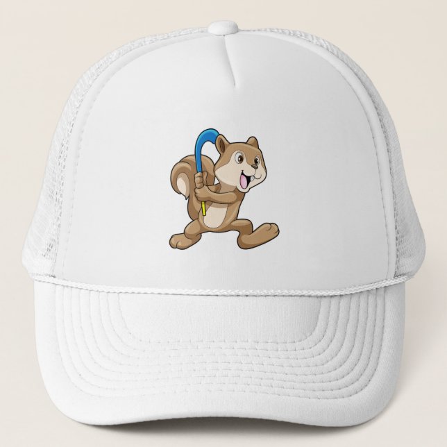 Casquette Écureuil au hockey sur gazon avec bâton de hockey (Devant)