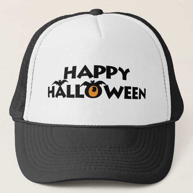 Casquette Éffrayant Happy Halloween Texte avec chauves-souri (Devant)