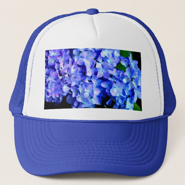 Casquette Élégant bleu violet clair magenta hydrangée floral (Devant)