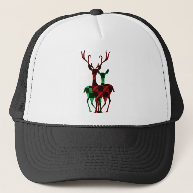 Casquette Élégant rouge et vert Buffalo Plaid Reindeer Coupl (Devant)