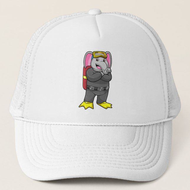 Casquette Elephant comme plongeur avec lunettes de plongée (Devant)