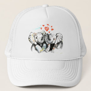 Casquette Elephants Couple Love Trucker Chapeau Peinture