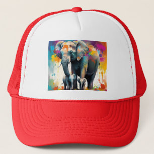 Casquette Eléphants De La Mère Et Du Bébé Couleur Splash,