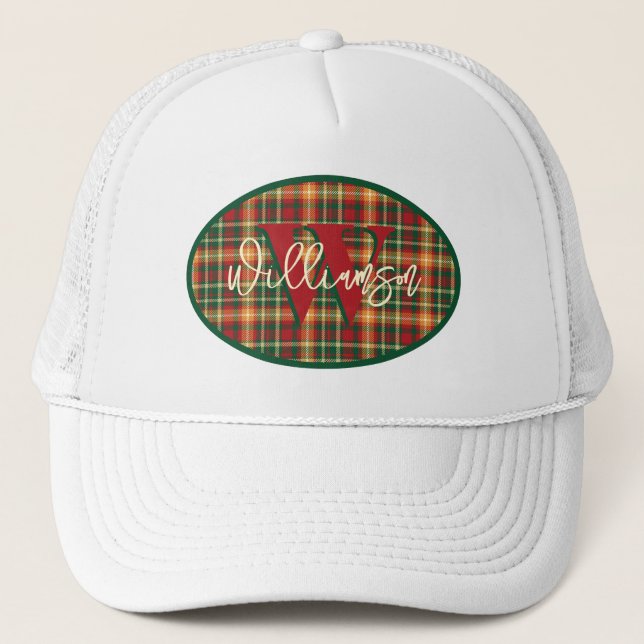 Casquette Emblème de monogramme Tartan Orange Green Plaid (Devant)