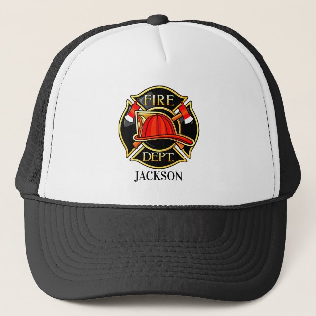 Casquette Emblème de pompier rouge et noir (Devant)