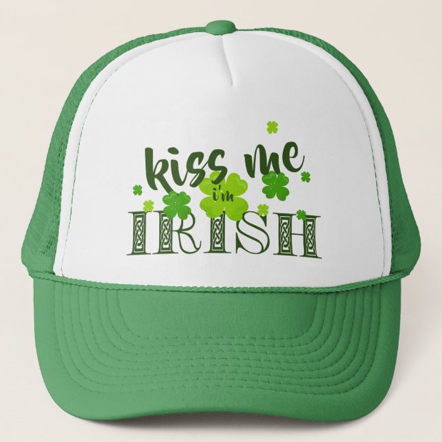 Casquette Embrasse-moi Je suis Irlandais Lucky Clover Green  (Devant)