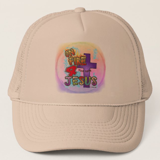 Casquette En feu pour Jésus Croix chrétienne (Devant)